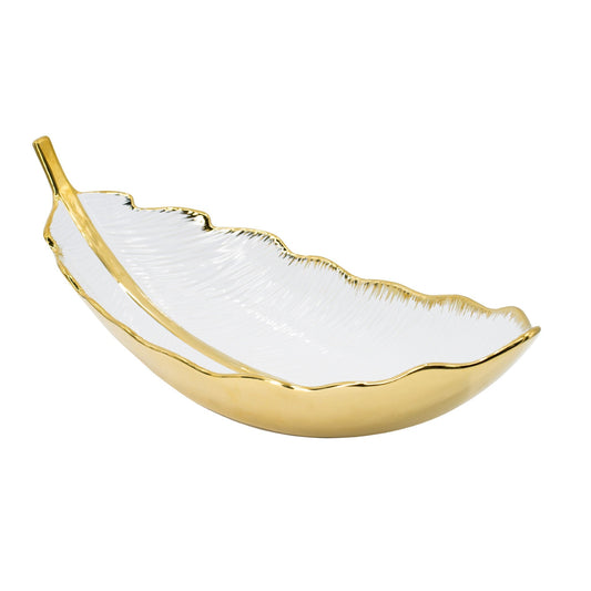 طبق ديكور ورقة شجرة ابيض ذهبي 8850